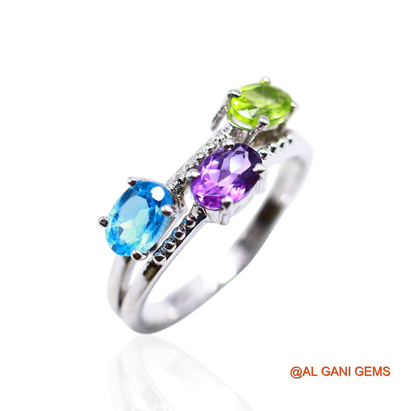 Blue Topaz, Amethyst, Peridot Gemstone Amethyst Solitaire Friend Gift Ring Sterling Silver SR-47