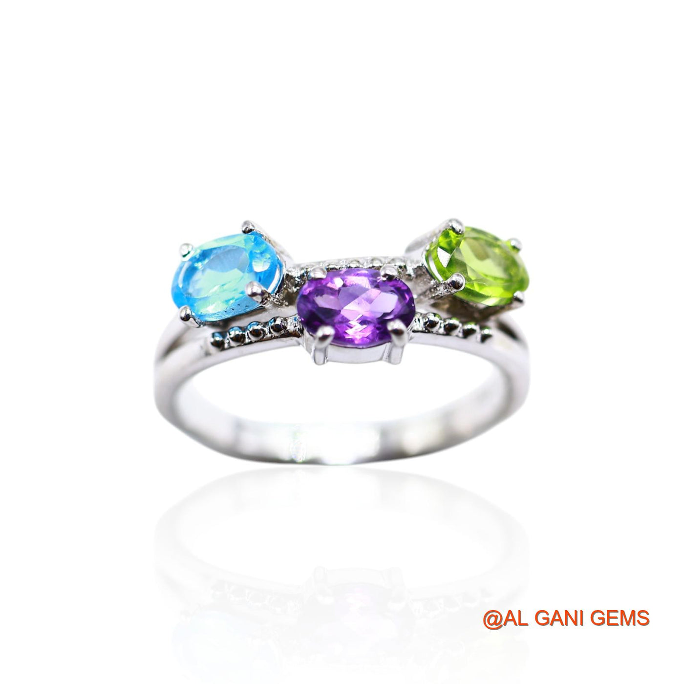 Blue Topaz, Amethyst, Peridot Gemstone Amethyst Solitaire Friend Gift Ring Sterling Silver SR-47