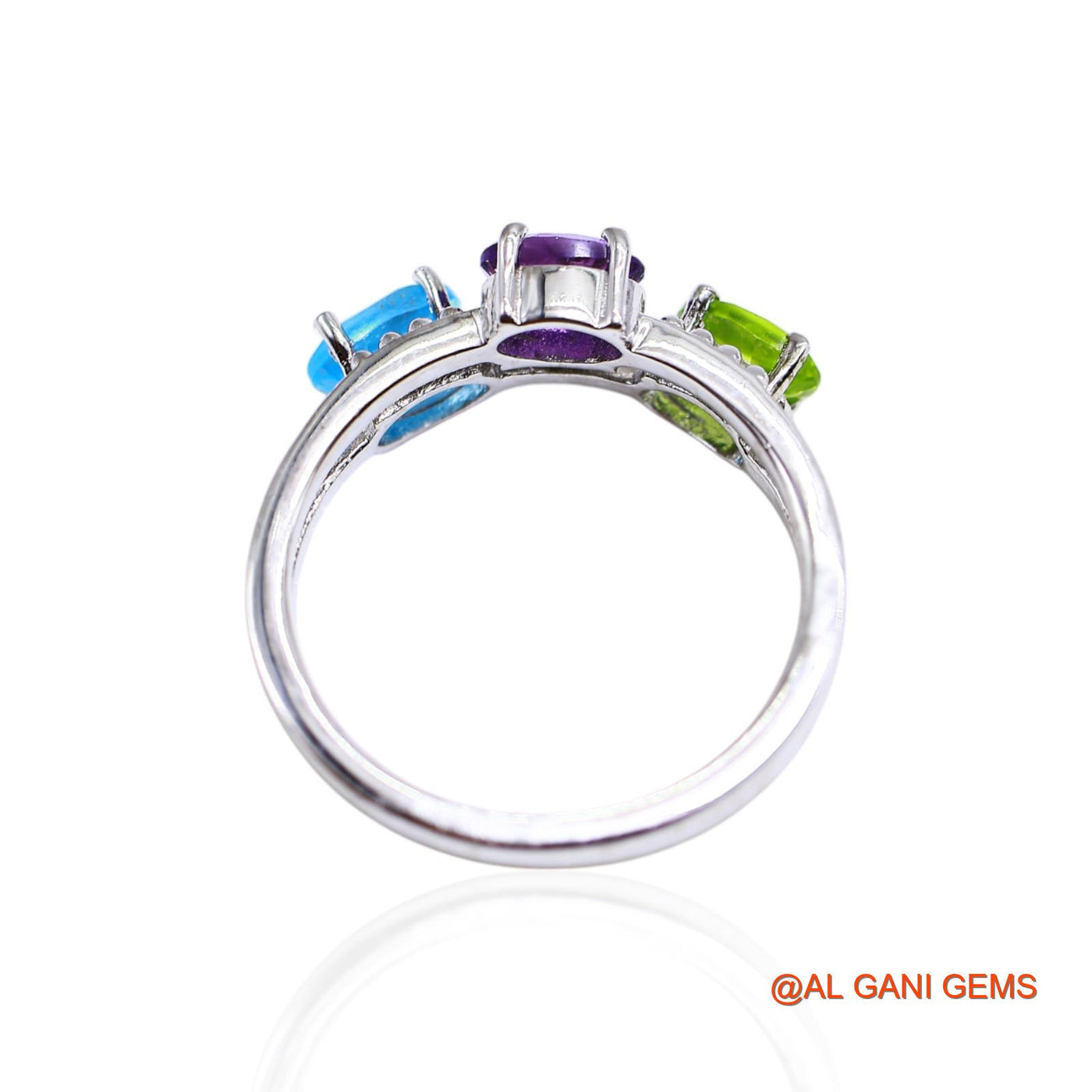 Blue Topaz, Amethyst, Peridot Gemstone Amethyst Solitaire Friend Gift Ring Sterling Silver SR-47