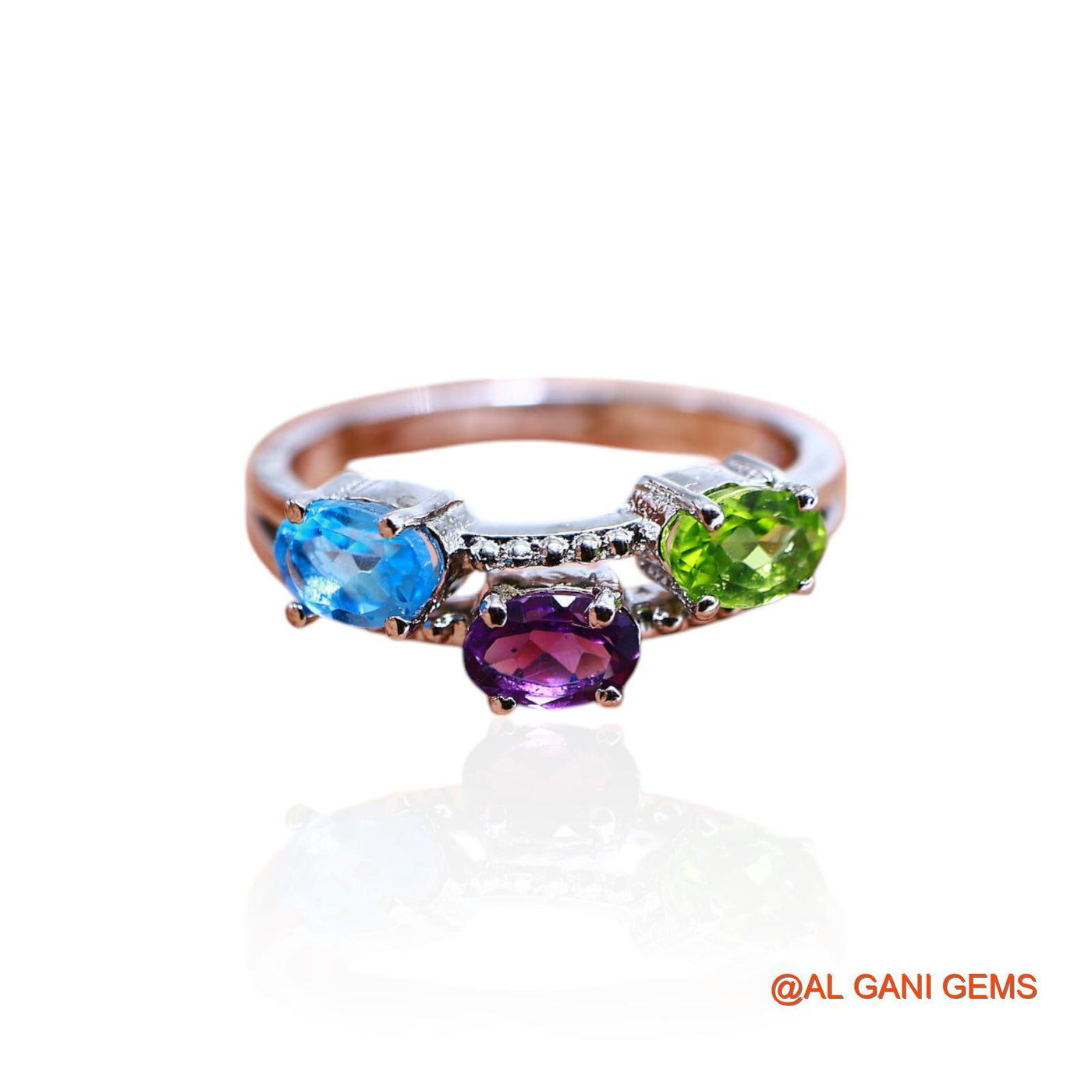 Blue Topaz, Amethyst, Peridot Gemstone Amethyst Solitaire Friend Gift Ring Sterling Silver SR-47