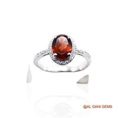 925 Silver Faceted Natural Garnet Zircon Dainty Solitaire Boho Ring SR-56