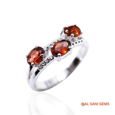 Garnet Stone 925 Sterling Silver Boho Solitaire Statement Bezel Ring SR-57