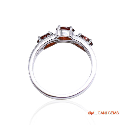 Garnet Stone 925 Sterling Silver Boho Solitaire Statement Bezel Ring SR-57
