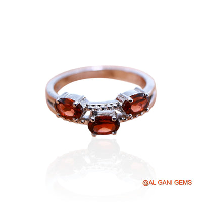 Garnet Stone 925 Sterling Silver Boho Solitaire Statement Bezel Ring SR-57