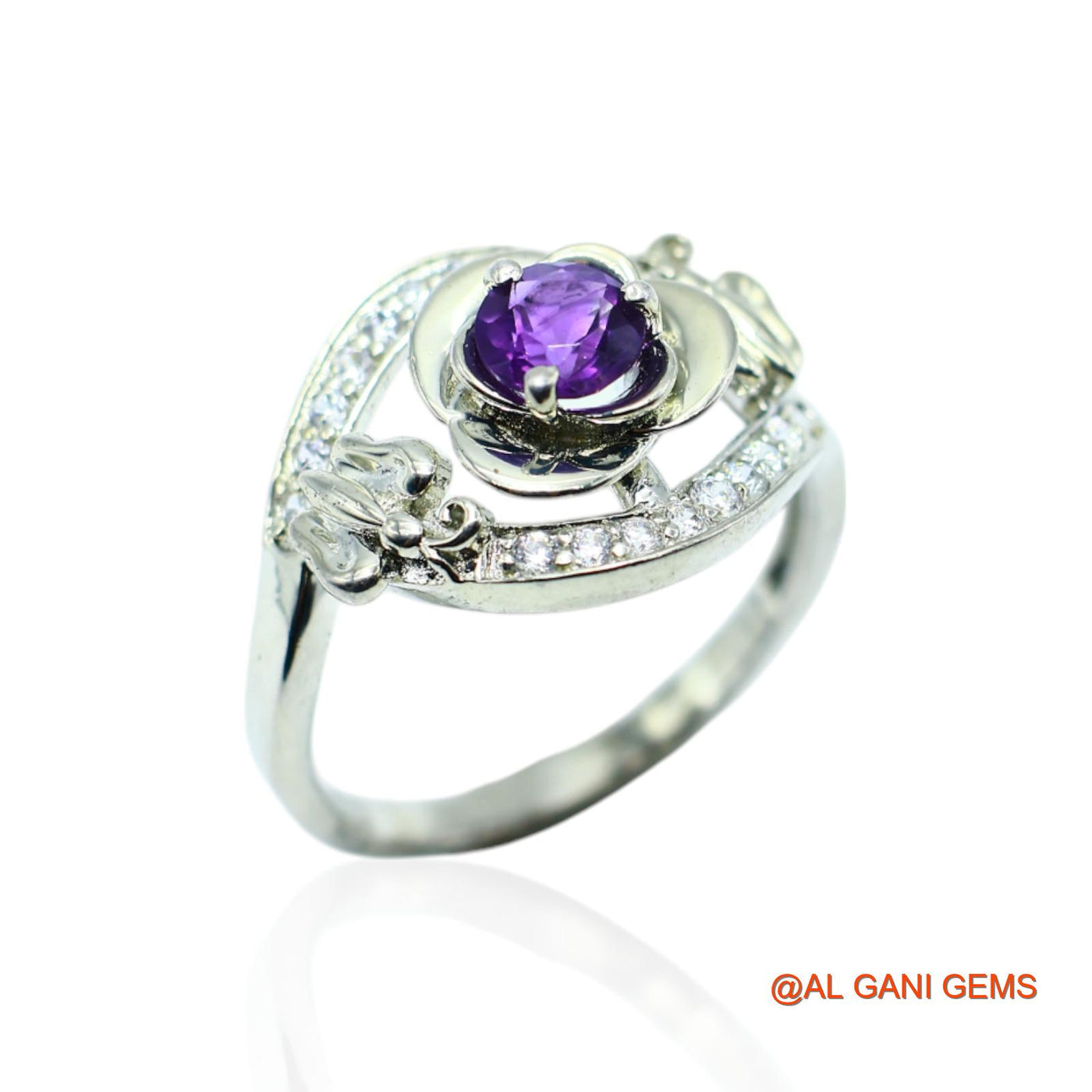 Sterling Silver Amethyst Stone Zircon Bezel Solitaire Friend Gift Ring SR-5