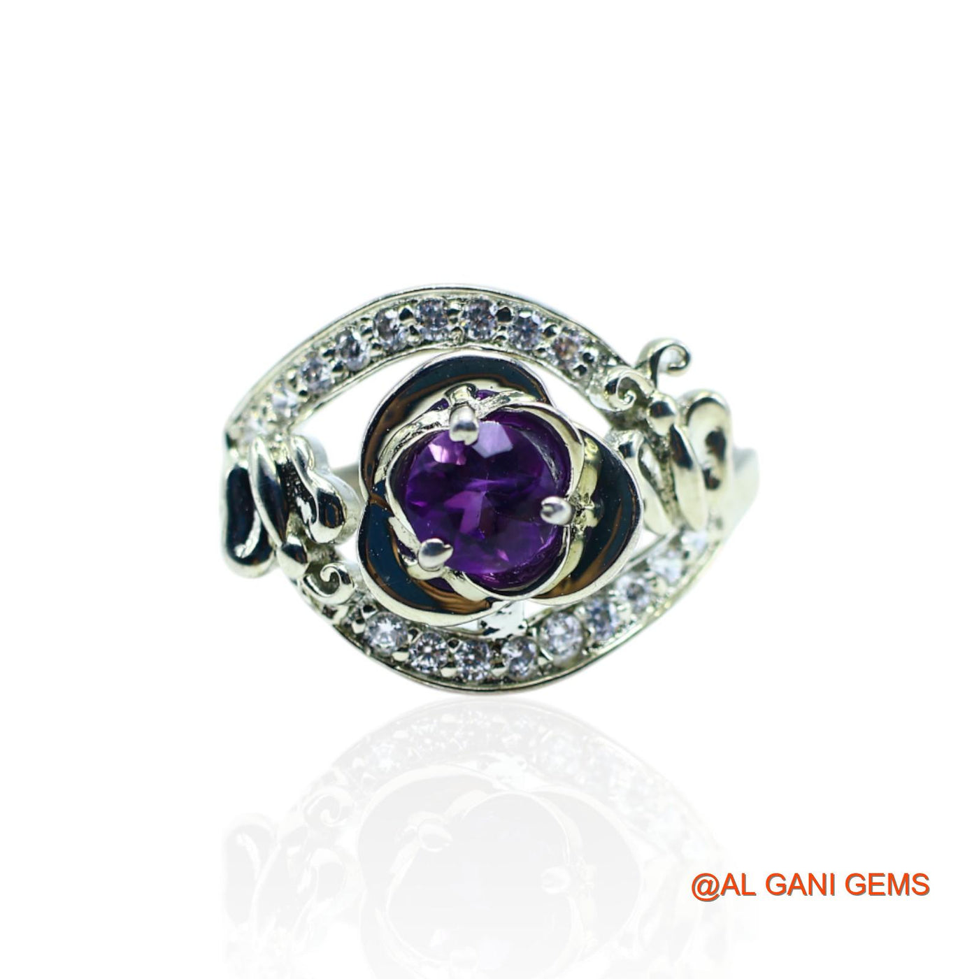 Sterling Silver Amethyst Stone Zircon Bezel Solitaire Friend Gift Ring SR-5