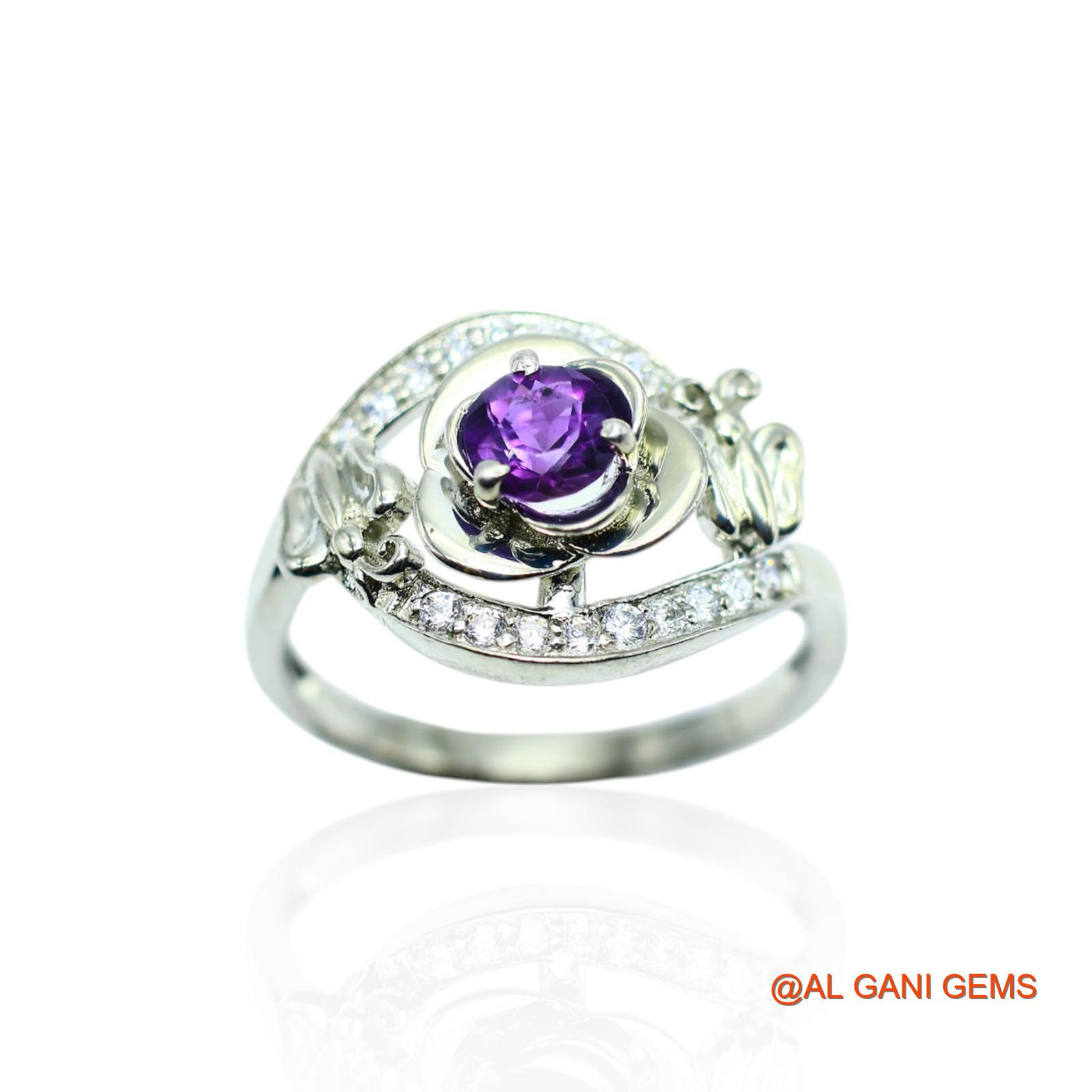 Sterling Silver Amethyst Stone Zircon Bezel Solitaire Friend Gift Ring SR-5