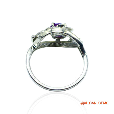 Sterling Silver Amethyst Stone Zircon Bezel Solitaire Friend Gift Ring SR-5