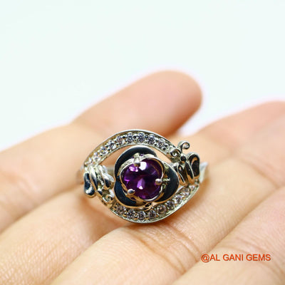 Sterling Silver Amethyst Stone Zircon Bezel Solitaire Friend Gift Ring SR-5