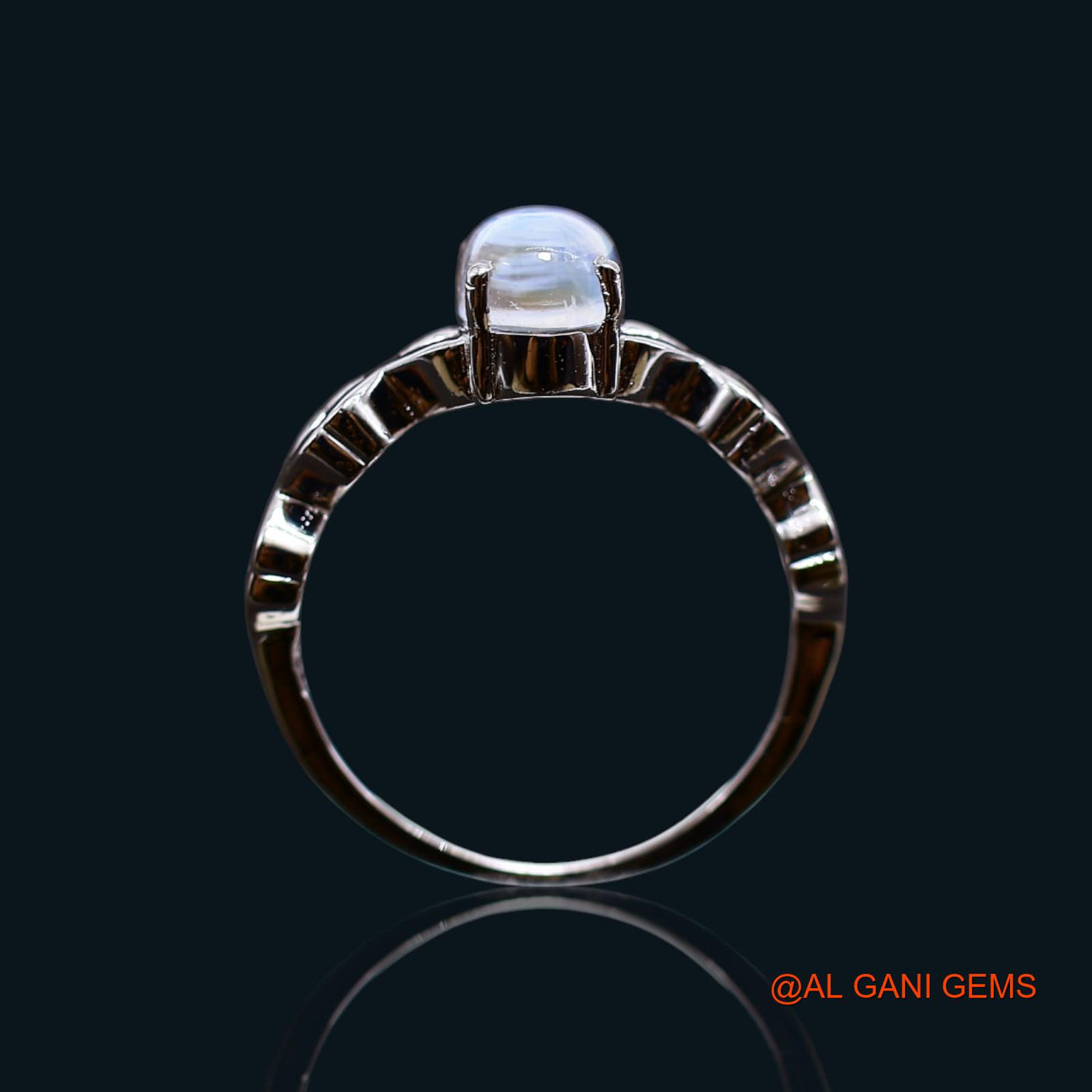 925 Sterling Silver Natural White Rainbow Moonstone Daughter Bezel Solitaire Ring SR-60