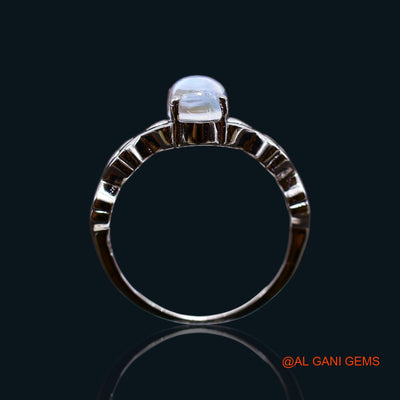 925 Sterling Silver Natural White Rainbow Moonstone Daughter Bezel Solitaire Ring SR-60