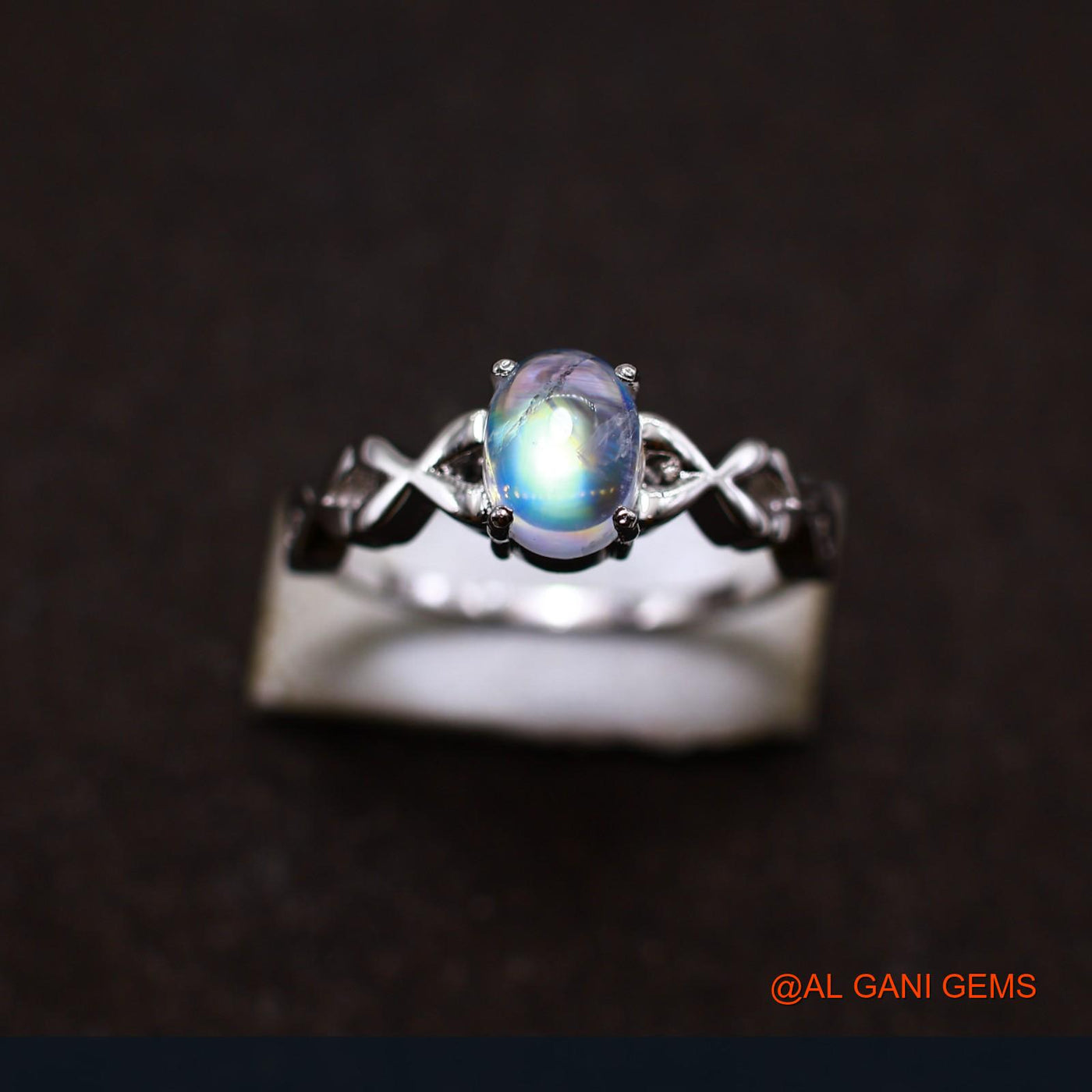 925 Sterling Silver Natural White Rainbow Moonstone Daughter Bezel Solitaire Ring SR-60