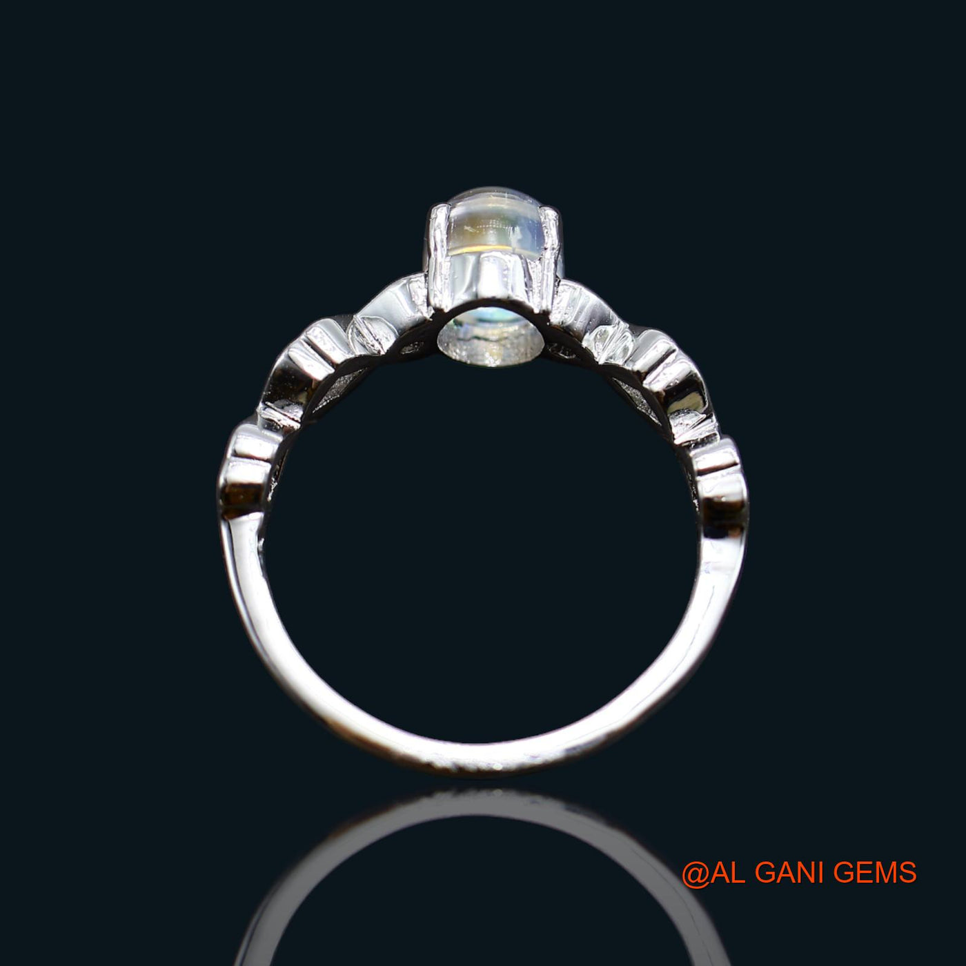 925 Sterling Silver Natural White Rainbow Moonstone Daughter Bezel Solitaire Ring SR-60