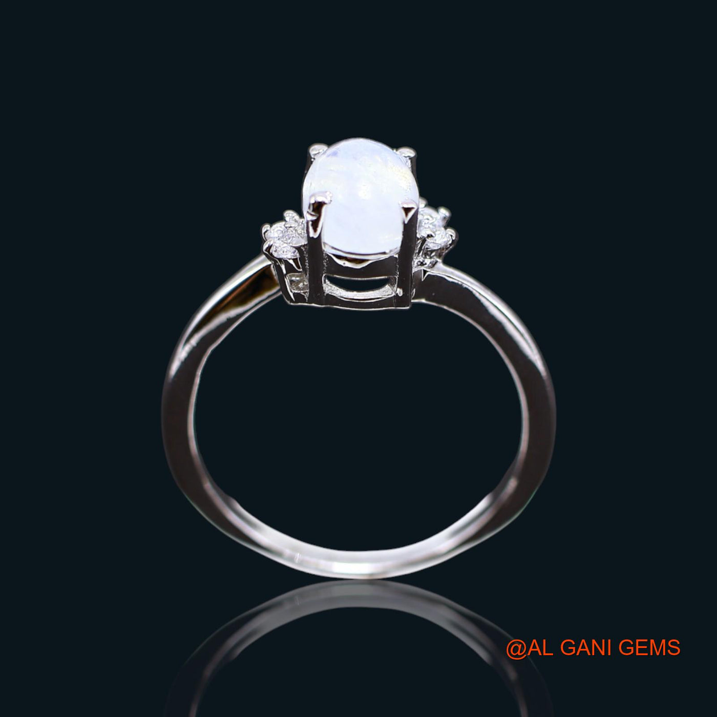 White Rainbow Moonstone Stone Zircon Sterling Silver Bezel Antique Solitaire Ring SR-61