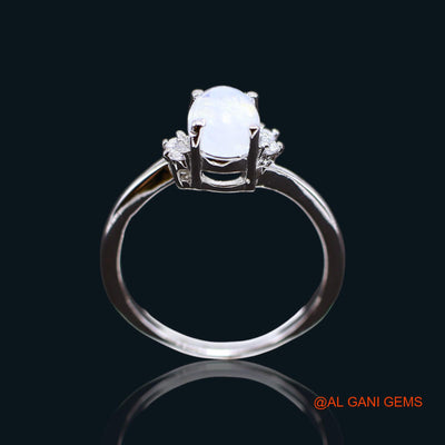 White Rainbow Moonstone Stone Zircon Sterling Silver Bezel Antique Solitaire Ring SR-61