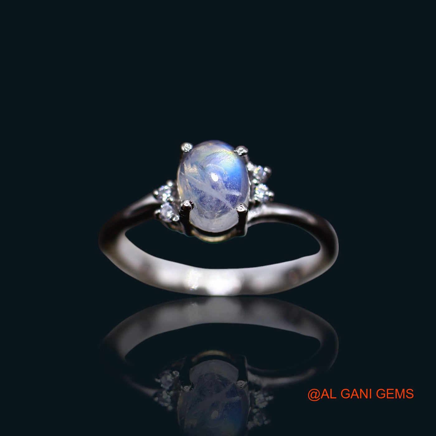 White Rainbow Moonstone Stone Zircon Sterling Silver Bezel Antique Solitaire Ring SR-61