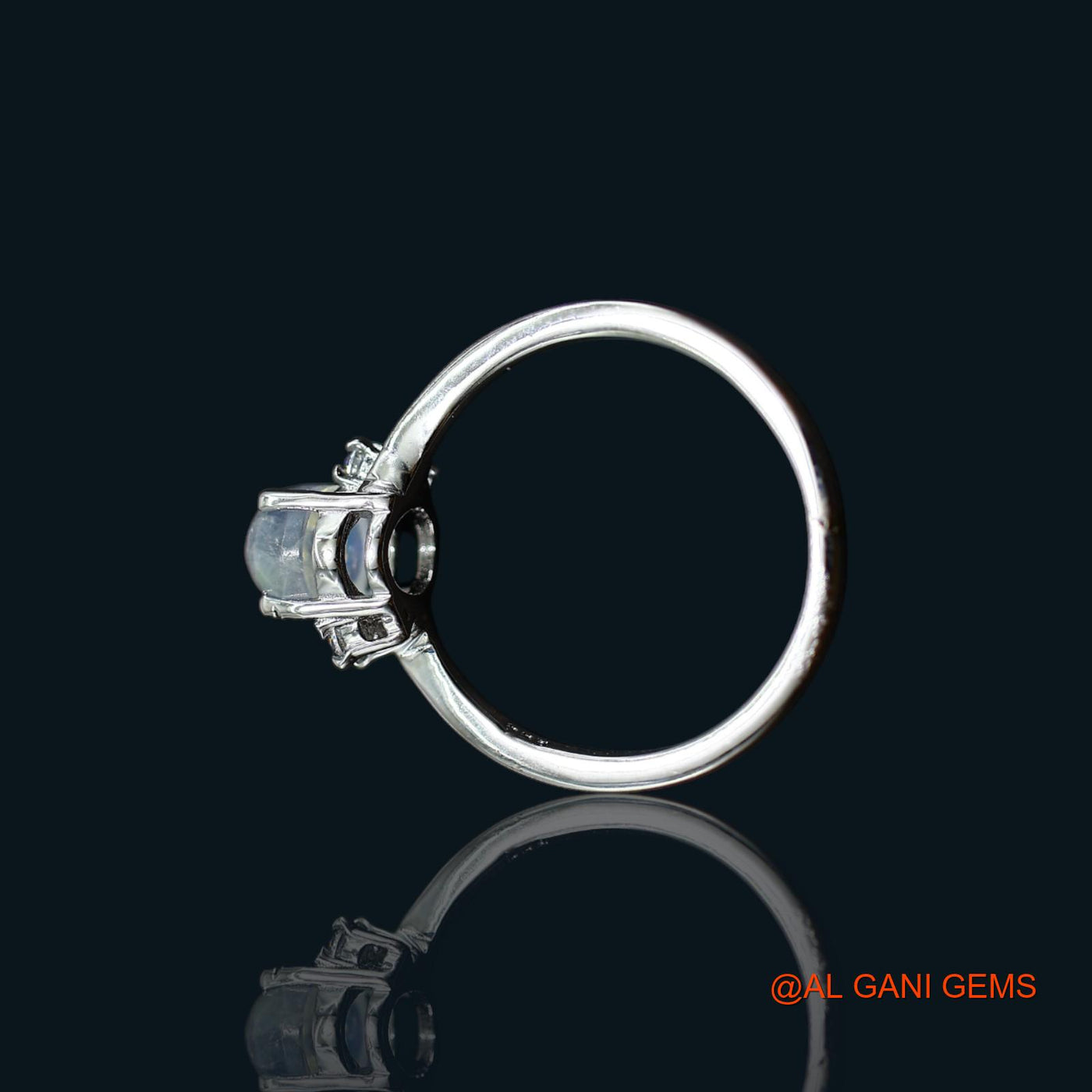 White Rainbow Moonstone Stone Zircon Sterling Silver Bezel Antique Solitaire Ring SR-61