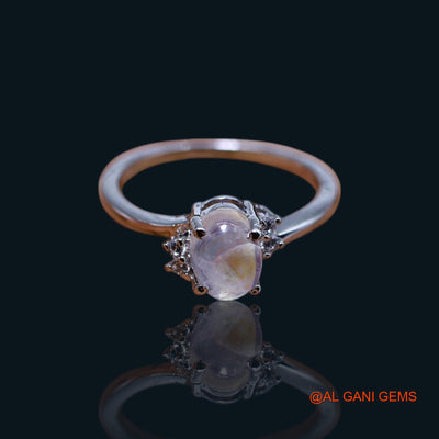 White Rainbow Moonstone Stone Zircon Sterling Silver Bezel Antique Solitaire Ring SR-61