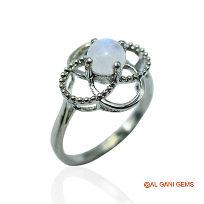 925 Sterling Silver White Rainbow Moonstone Gemstone Wedding Solitaire Statement Ring SR-6