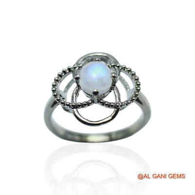 925 Sterling Silver White Rainbow Moonstone Gemstone Wedding Solitaire Statement Ring SR-6