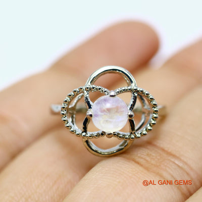 925 Sterling Silver White Rainbow Moonstone Gemstone Wedding Solitaire Statement Ring SR-6
