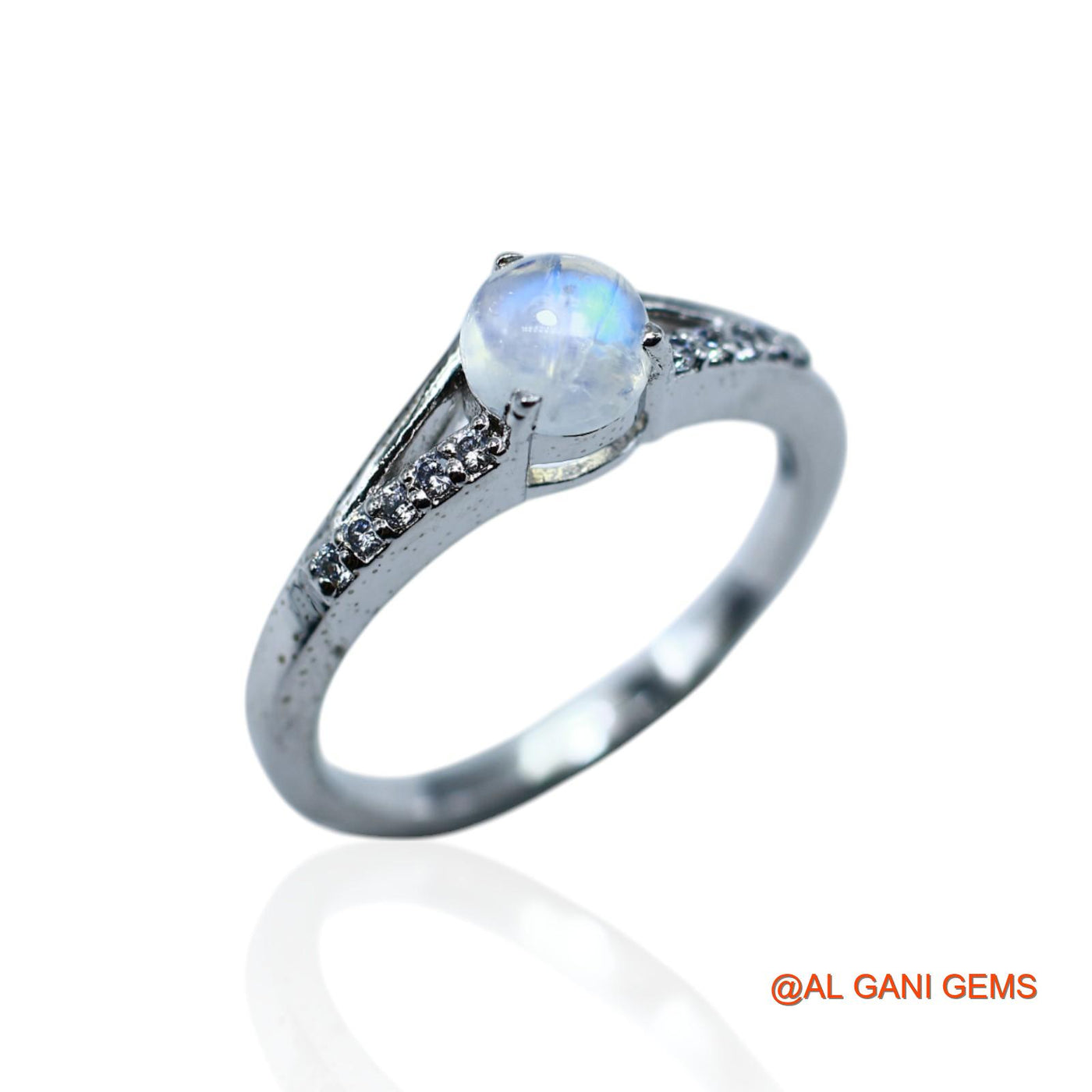 White Rainbow Moonstone Gemstone Zircon Daughter Solitaire Birthday Ring 925 Silver SR-7