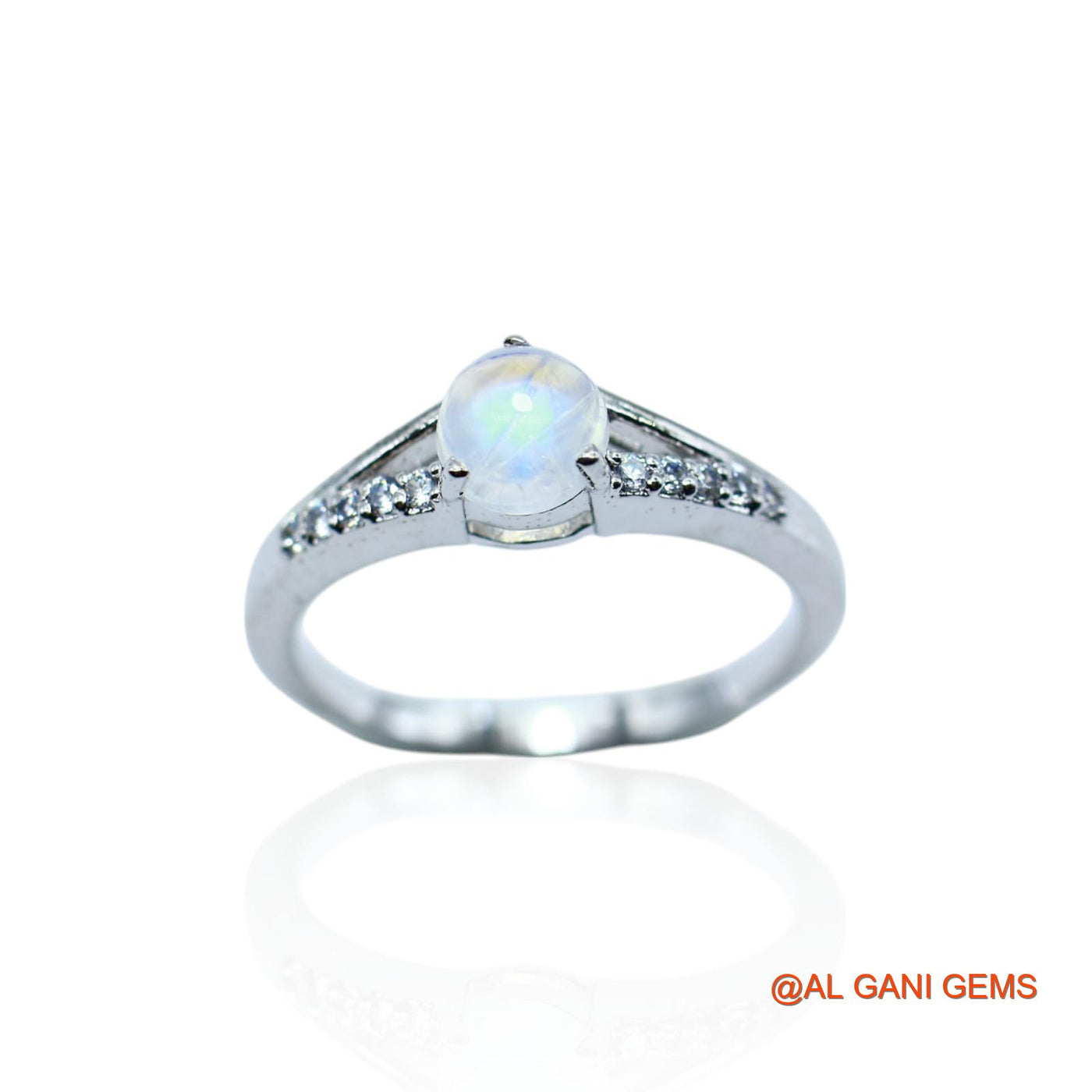 White Rainbow Moonstone Gemstone Zircon Daughter Solitaire Birthday Ring 925 Silver SR-7