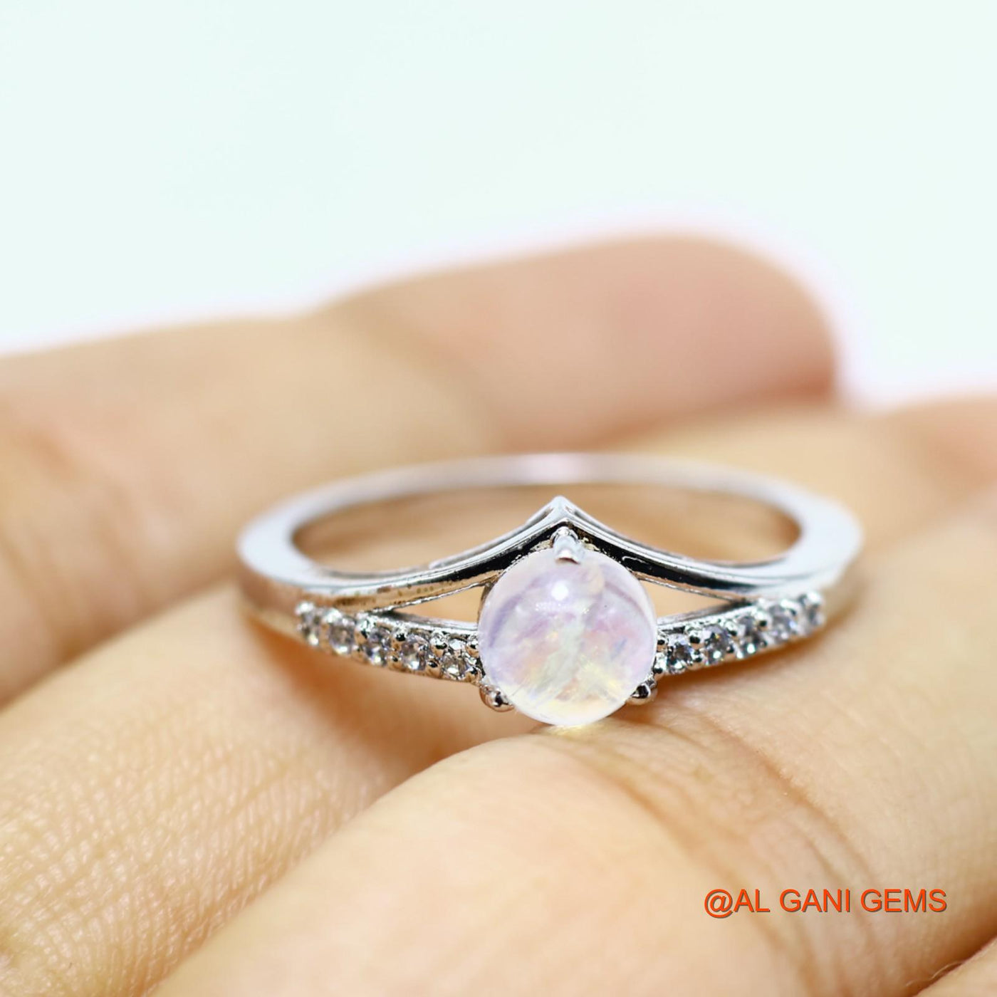 White Rainbow Moonstone Gemstone Zircon Daughter Solitaire Birthday Ring 925 Silver SR-7
