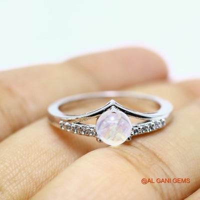 White Rainbow Moonstone Gemstone Zircon Daughter Solitaire Birthday Ring 925 Silver SR-7