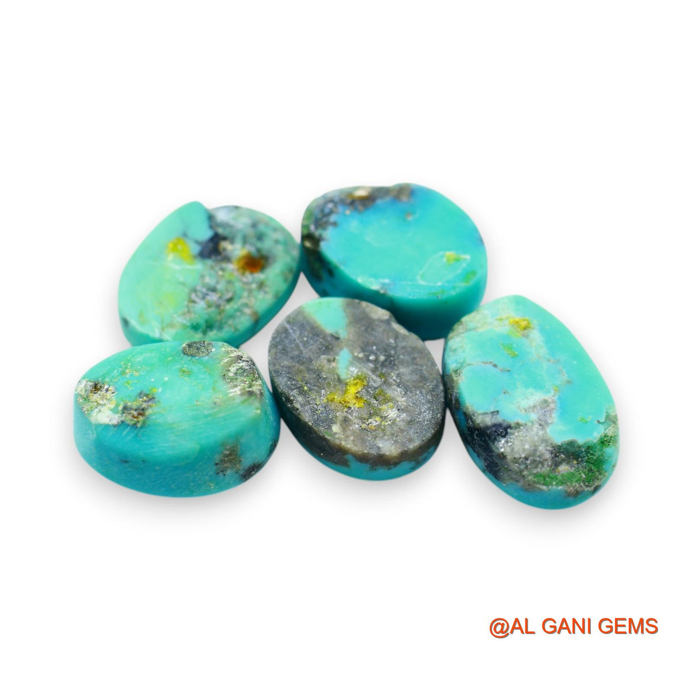 5 Pcs 38.00 Cts Natural Arizona TURQUOISE Loose Gemstone Oval Cabochon Wholesale Lot 10X13X4 TO 10X16X5 MM T-716