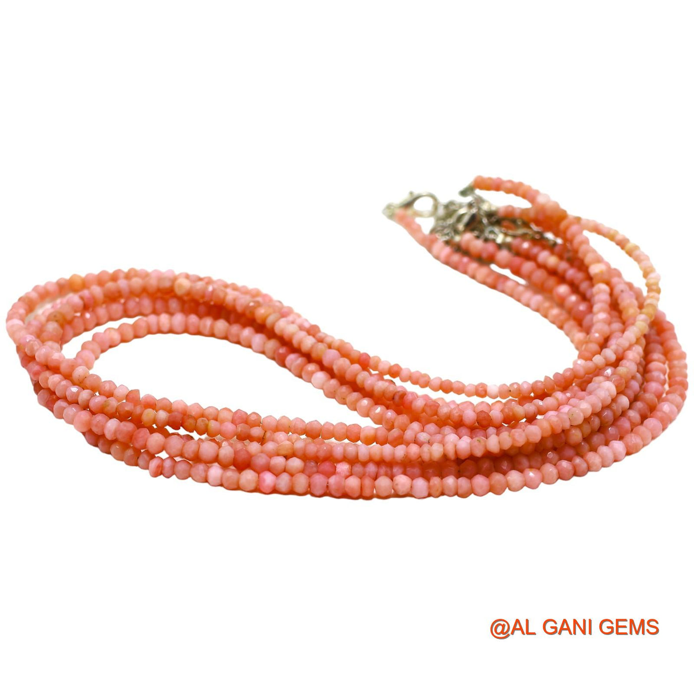 Round Faceted 3 TO 5 MM Pink Opal Beads Art Deco Mother Dainty Necklace WB-17