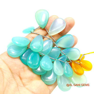 Pear Smooth Multi Color Aqua Chalcedony Bead Dainty Anniversary Necklace WB-57